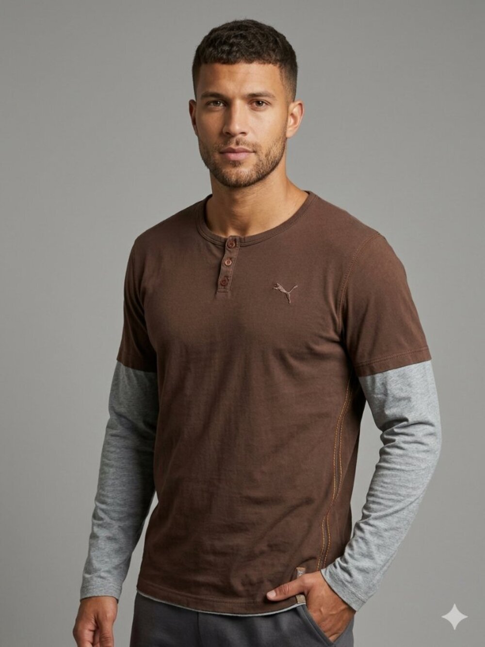 Puma Brown and Grey Henley Shirt